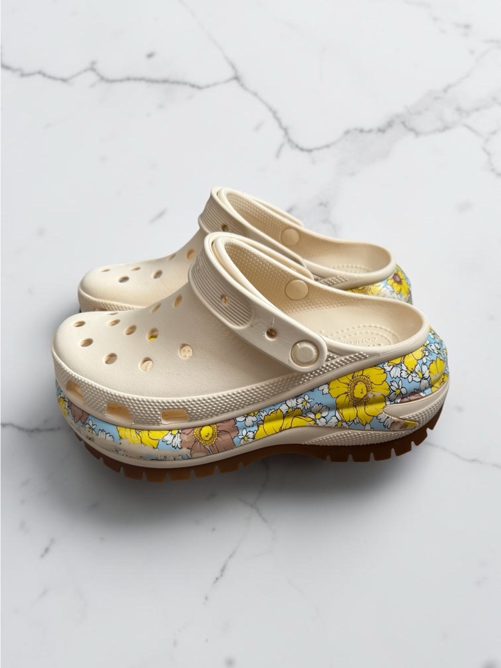 CROCS Mega Crush Retro Floral Cream withPlatform